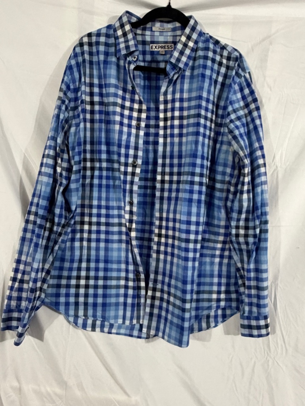 Express Men's XL Fitted Plaid Button Down Shirt Blue Long Sleeve